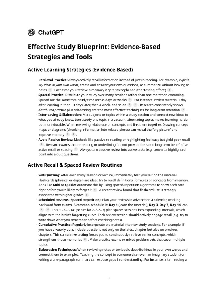 Effective Study Blueprint - Evidence-Based Strategies and Tools | PDF ...
