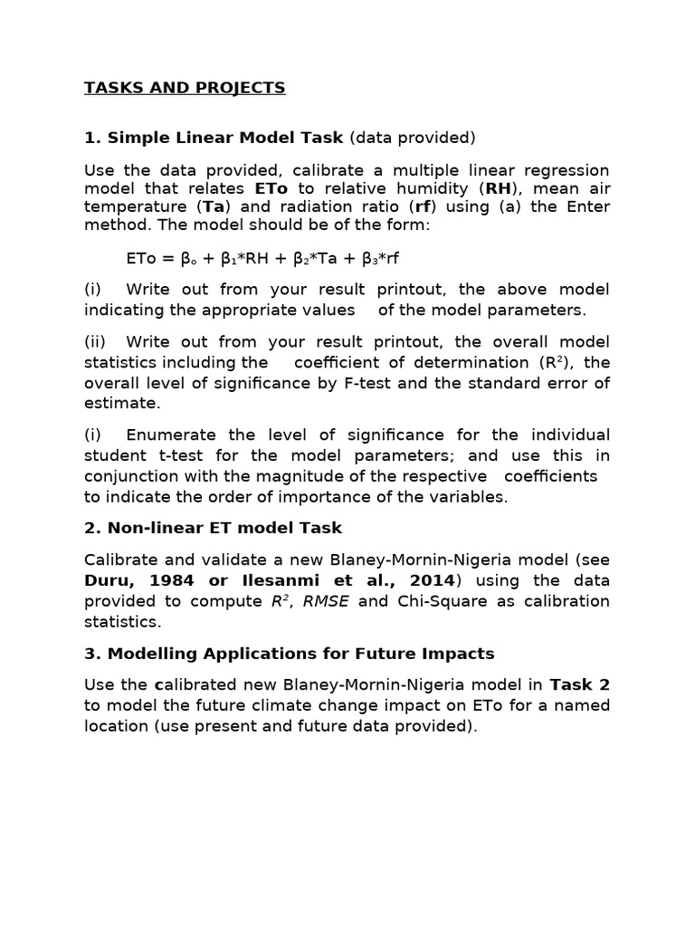 Task on Regression Analysis & Modelling for AGE 801 | PDF