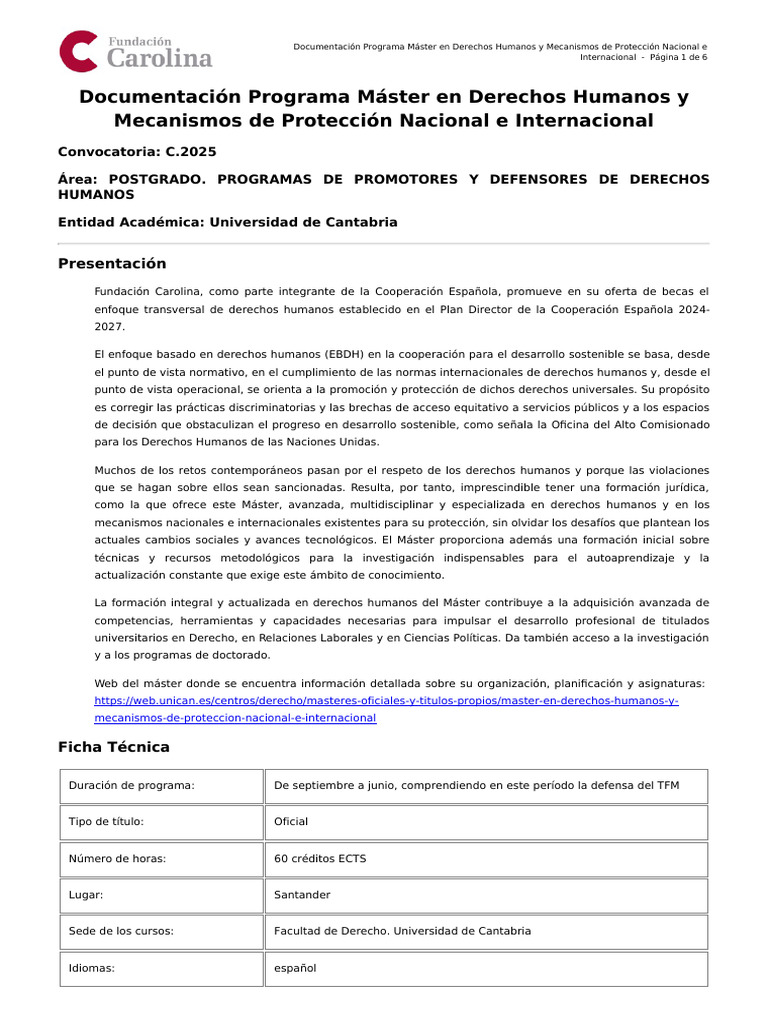 Máster en Derechos Humanos y Mecanismos de Protección Nacional e ...