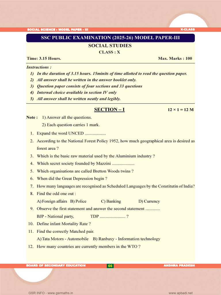 SSC Social SCERT AP Model Paper 3 With Key | PDF | Liberalism | Economies