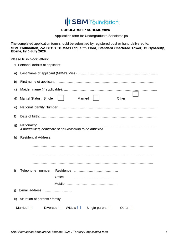 SBM Scholarship Scheme Application Form 2026 | PDF | Educational Stages ...