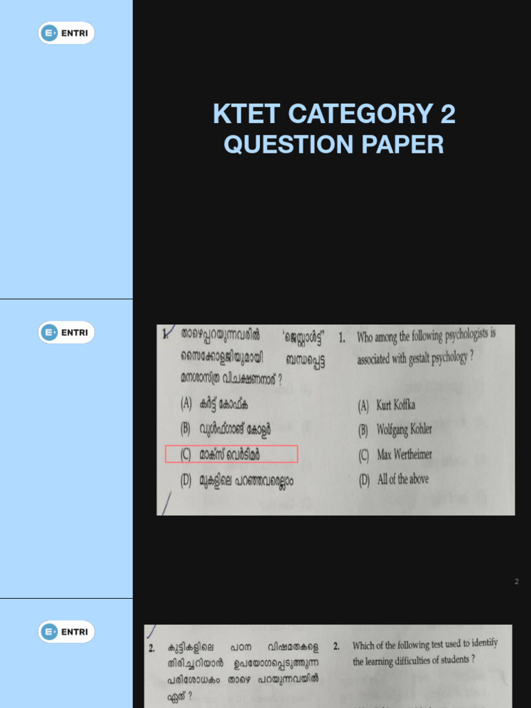 Ktet Category 2 Question Paper | PDF