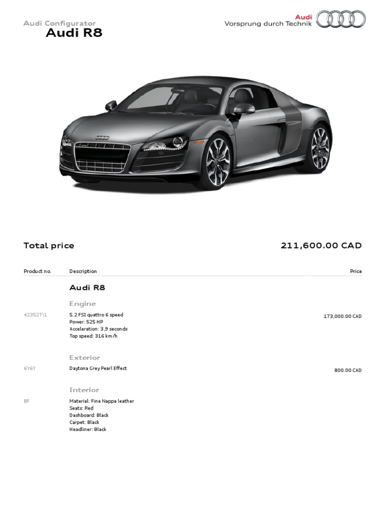Audi R8 5.2 | PDF | Audi | Automotive Industry
