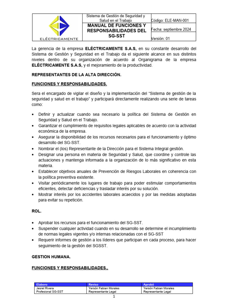 ELE-MAN-001 Manual de Funciones | PDF | Seguridad y salud ocupacional ...