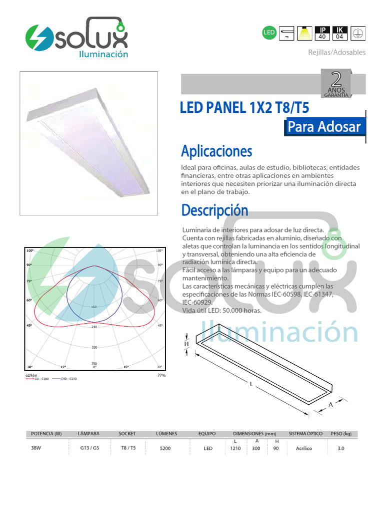 Led Panel 1x2 t8-t5 1210x300mm | PDF | Diodo emisor de luz | Ligero