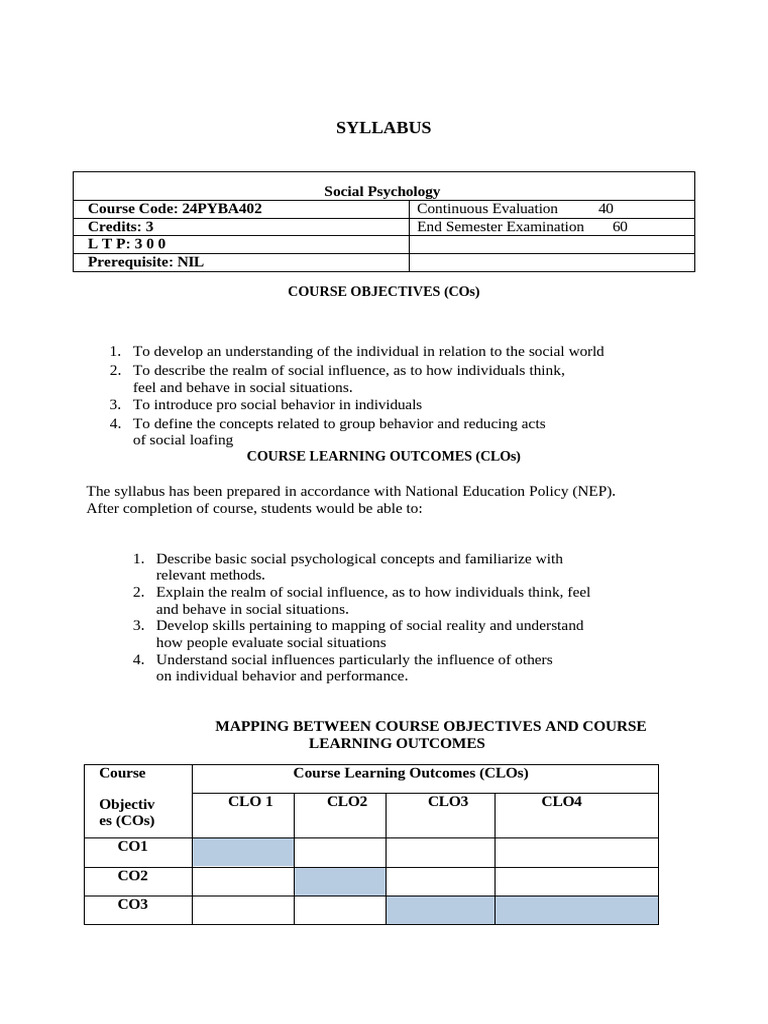 Social Syllabus | PDF | Social Psychology | Psychology