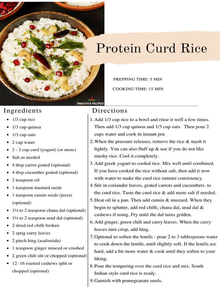 Protein Curd Rice | PDF | Yogurt | South Asian Cuisine