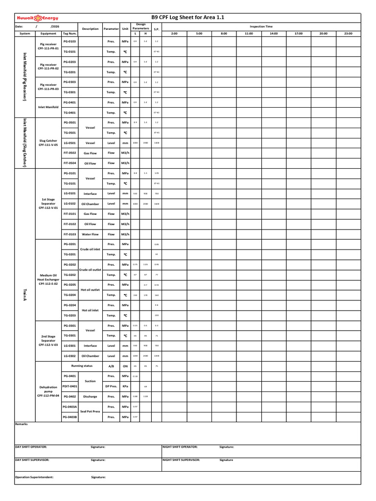 CPF Field Logsheets | PDF | Pump | Energy Technology