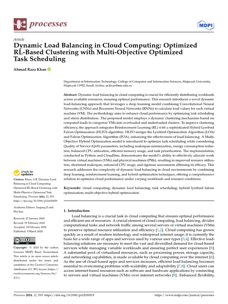Processes 12 00519 | PDF | Load Balancing (Computing) | Cloud Computing