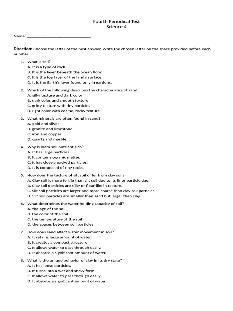 Fourth Periodical Test Science4 | PDF | Atmosphere Of Earth | Soil