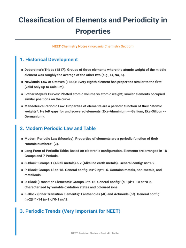 NEET Periodic Table Notes | PDF | Periodic Table | Ion