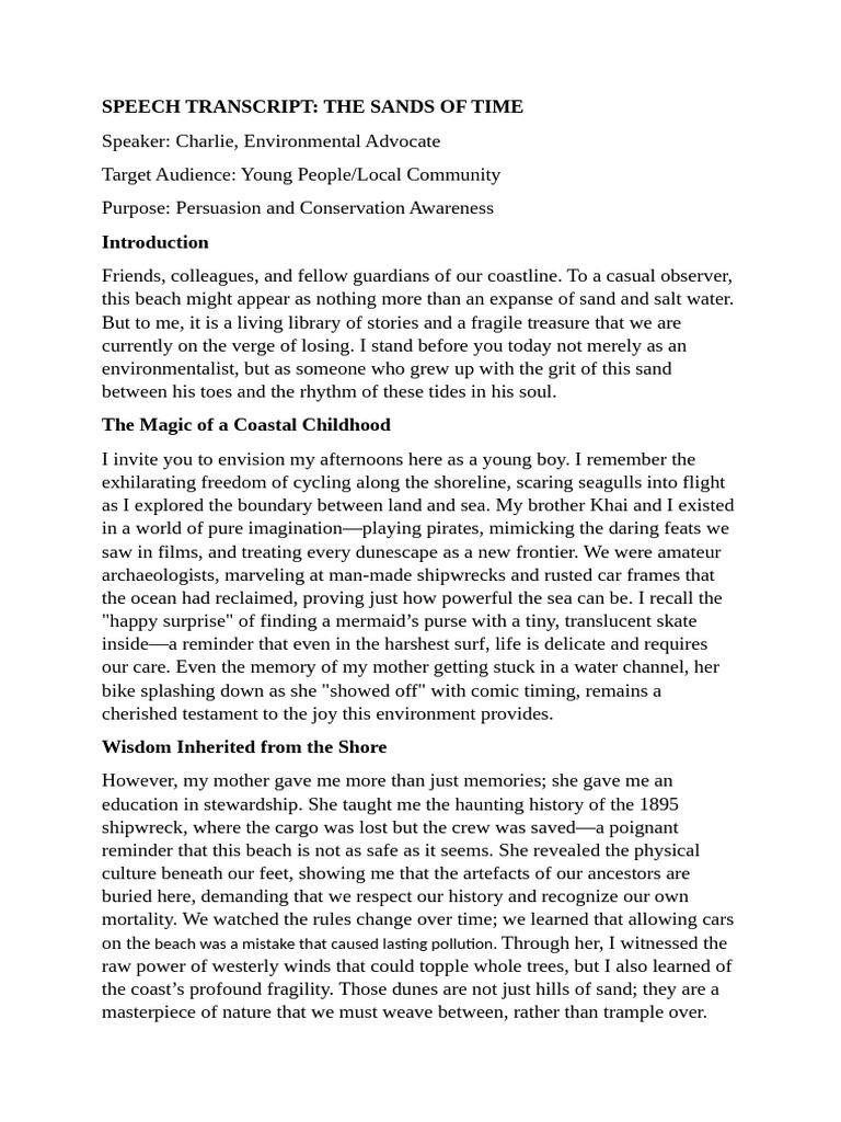 Igcse Speech Sample Sandy Beach | PDF | Coast | Coastal And Oceanic ...