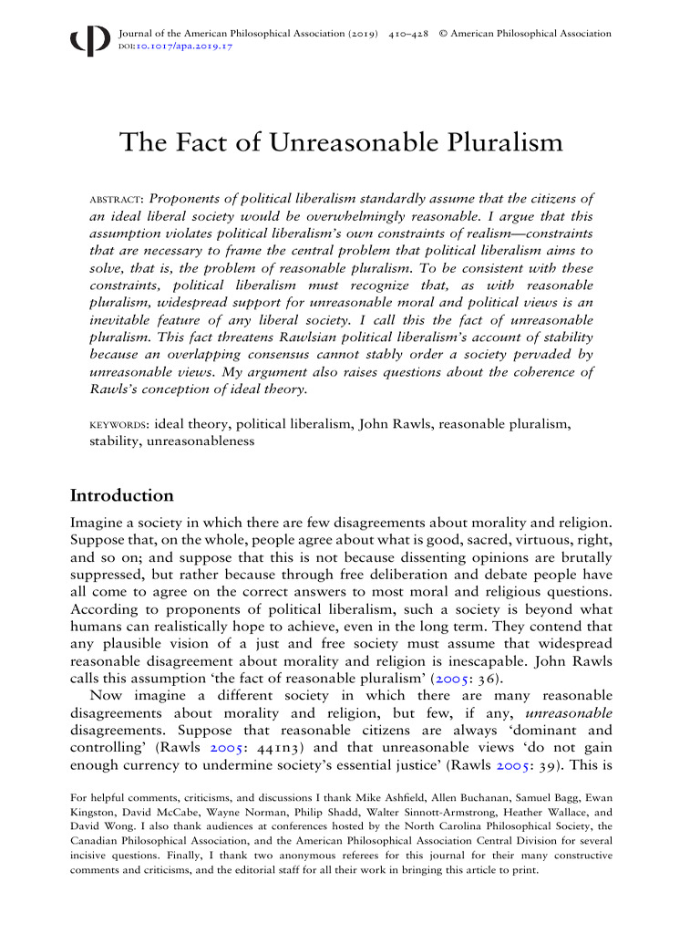 Ancell2019 - The Fact of Unreasonable Pluralism | PDF | John Rawls ...