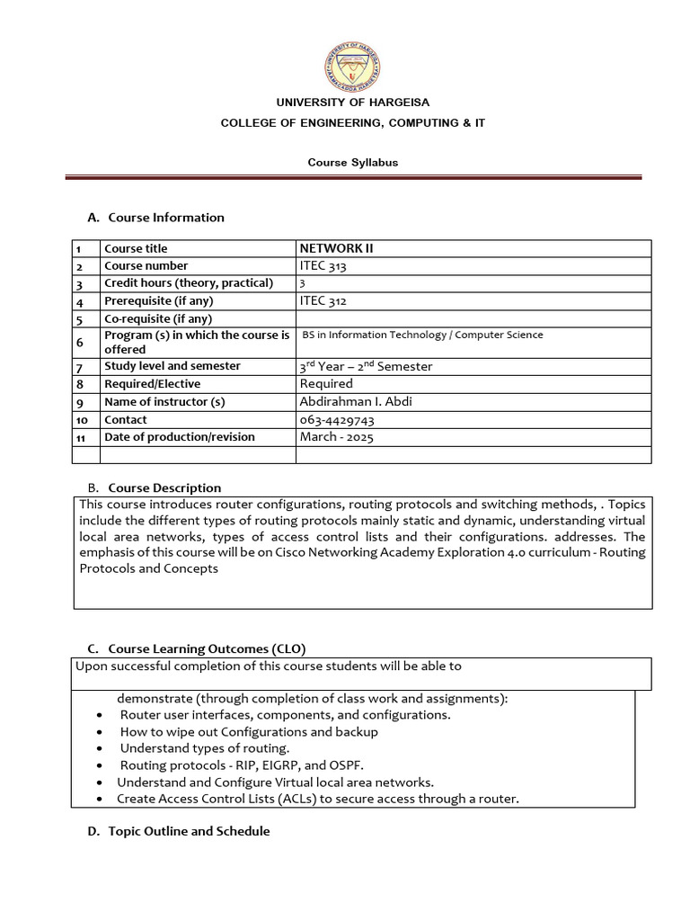 Network II Course Syllabus | PDF | Routing | Network Protocols