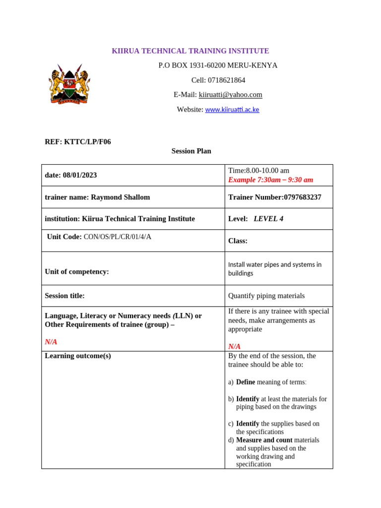 Session Plan Level 4 Sep 2024 | PDF | Behavior Modification | Cognition