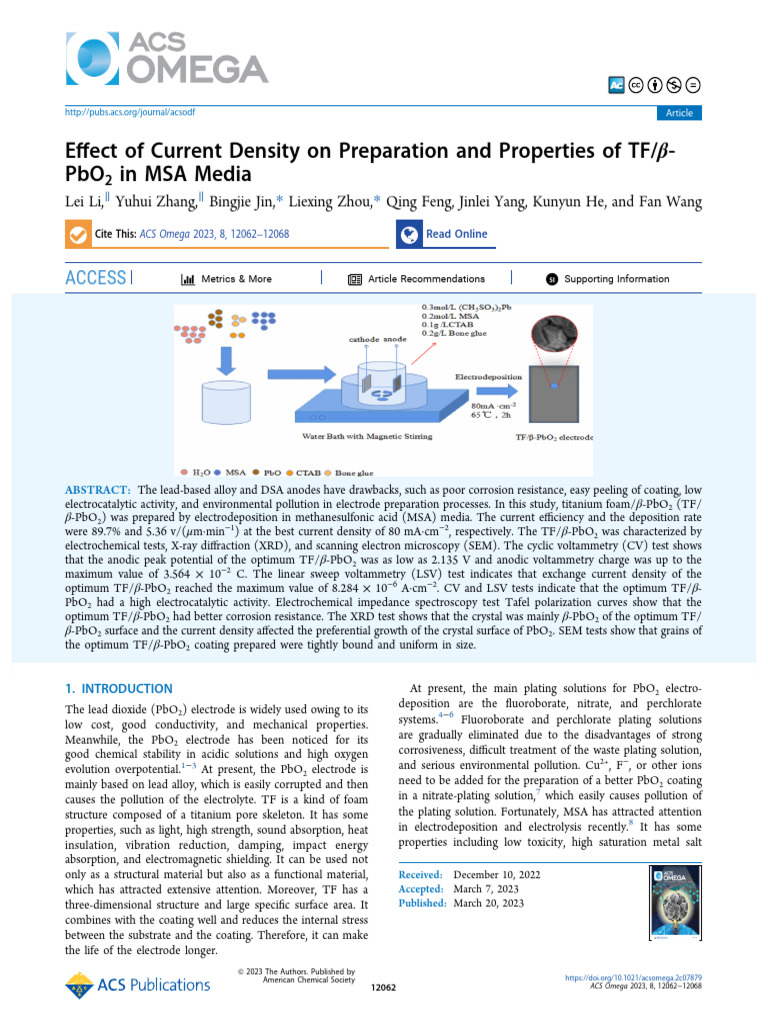 Effect of Current Density on Preparation and Properties of Tf β Pbo2 in ...