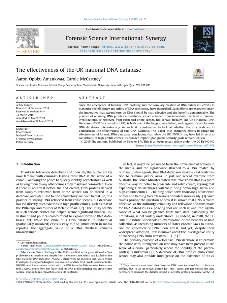 2020 Effectiveness of The DNA Database | PDF | Dna Profiling | Crimes