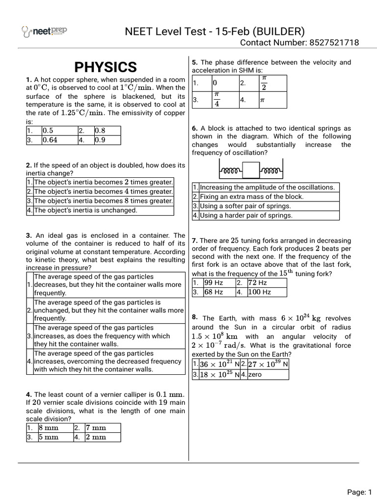 Neet Level Test 15 Feb Builder | PDF | Gases | Chemical Equilibrium