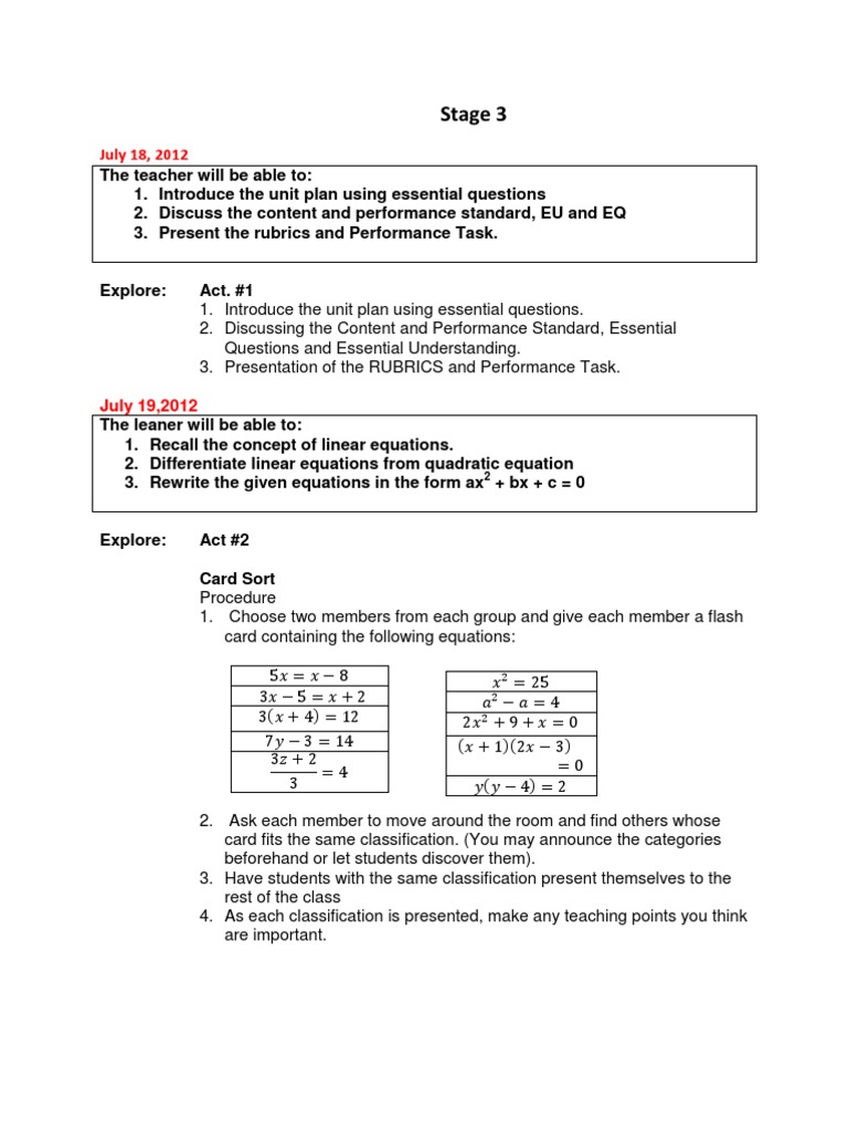 Quadratic Equations Unit Plan | PDF | Quadratic Equation | Factorization