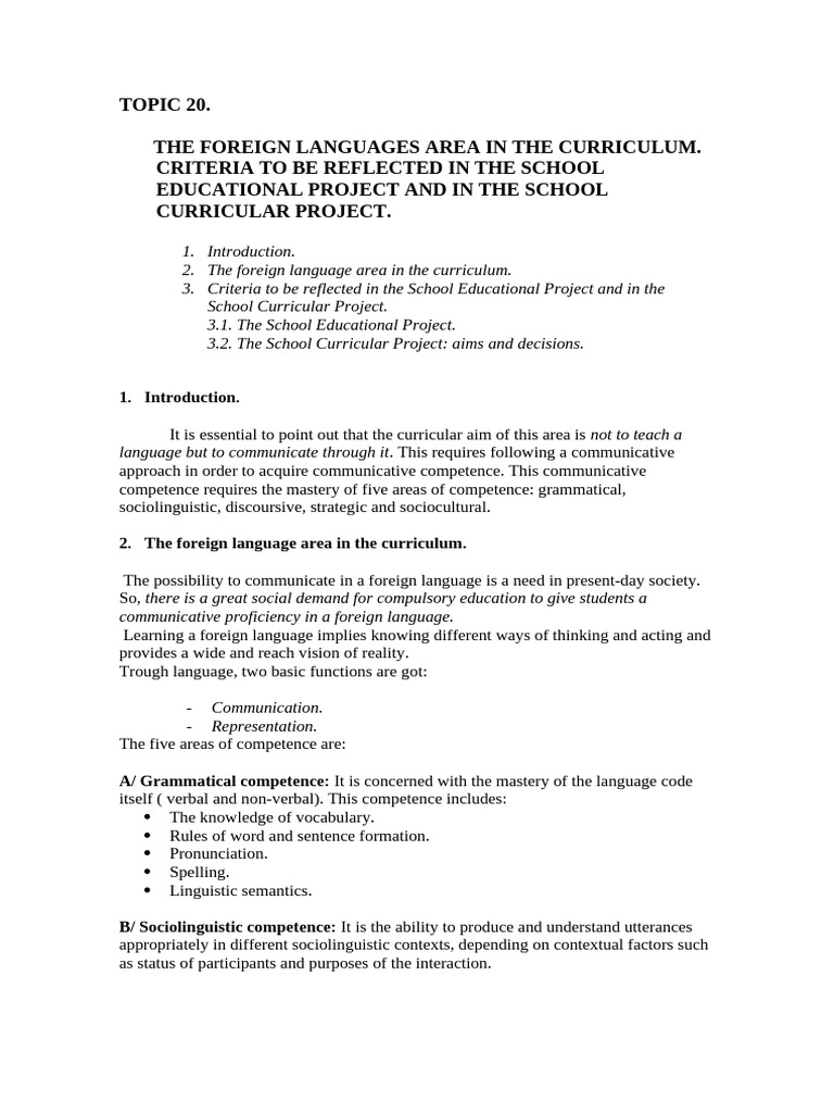 TEMA 20 | PDF | Curriculum | Communication