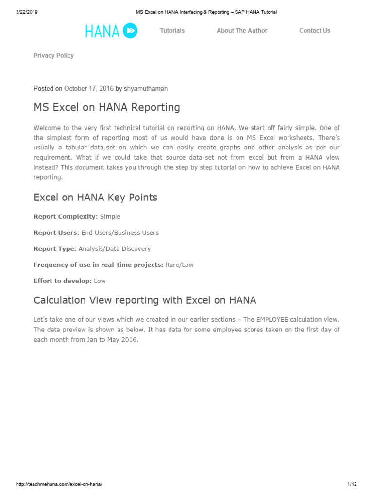 MS Excel On HANA Interfacing & Reporting - SAP HANA Tutorial | PDF ...