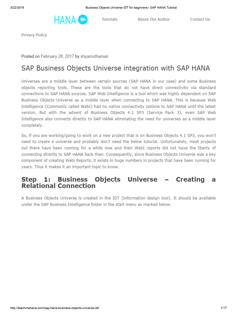 Business Objects Universe IDT for Beginners– SAP HANA Tutorial | PDF ...