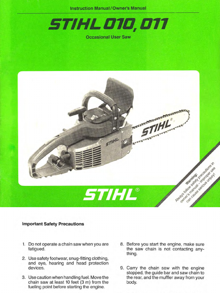 1625858142 Stihl 010 011 Owners Instruction Manual | PDF