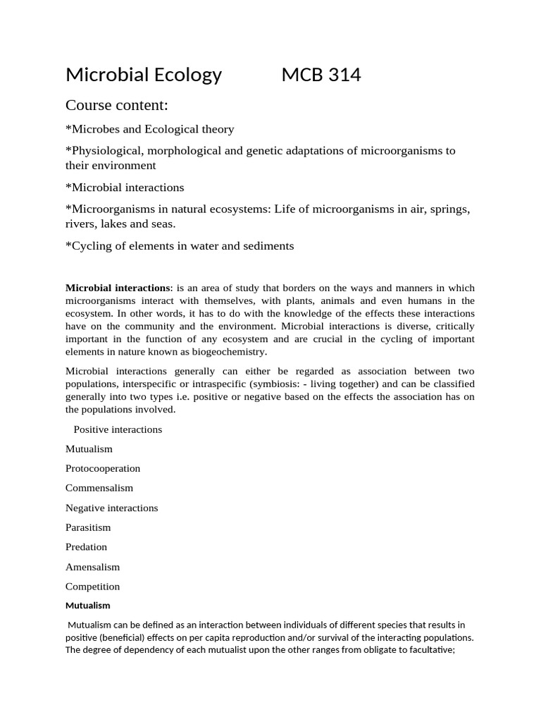 Microbial Ecology MCB 314 | PDF | Microorganism | Bacteria
