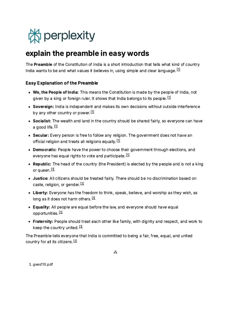 Explain The Preamble in Easy Words | PDF