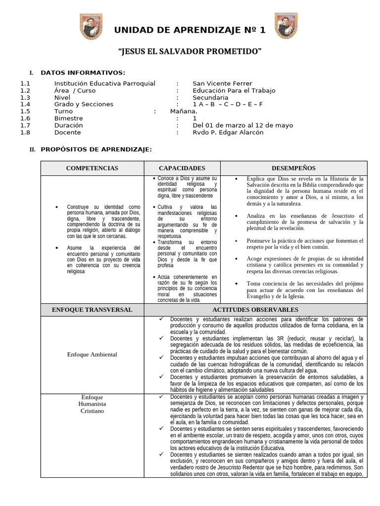 Unidad de Aprendizaje No 1 | PDF | Jesús | Fe
