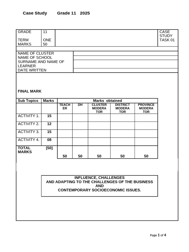 2025 Case Study Questions Grade 11-1 ENG FINAL | PDF | Economies | Business