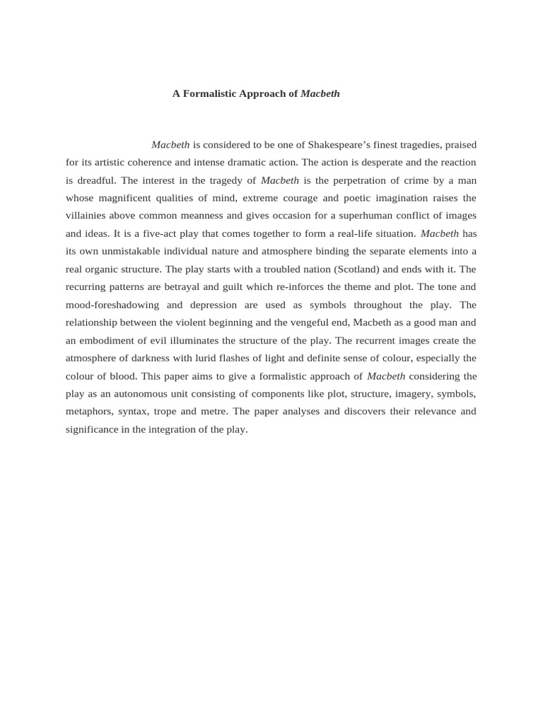 Formalistic Approach of Macbeth Formalistic Approach | PDF