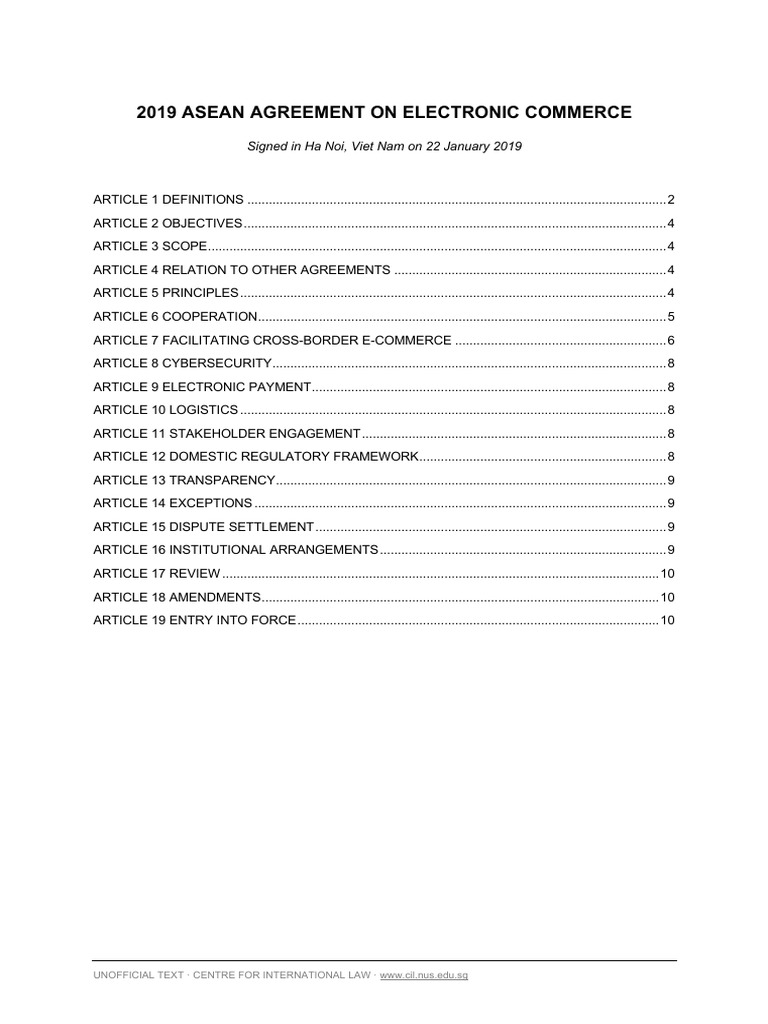 2019 ASEAN Agreement On Electronic Commerce | PDF | E Commerce | Commerce
