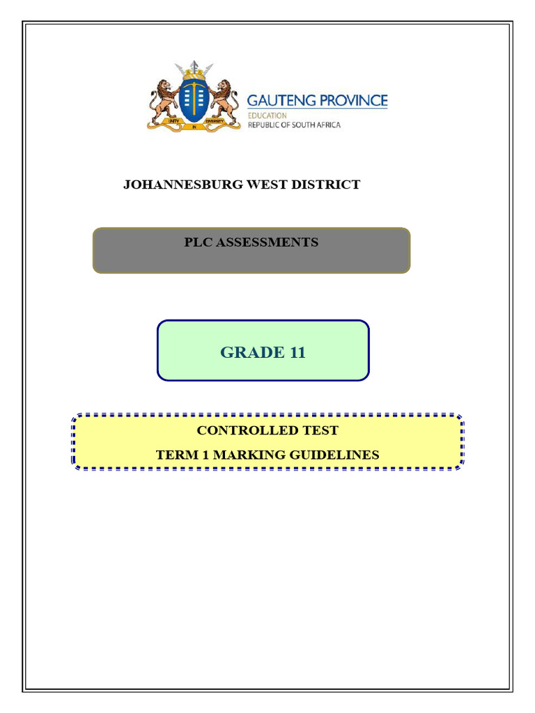 Memo 2025 JW Math Grade 11 Term 1 Control Test | PDF | Mathematics