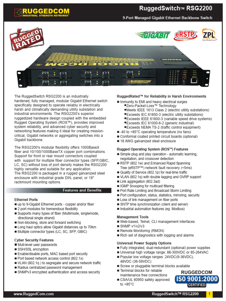 RSG2200 - RuggedCom RuggedSwitch RSG2200 | PDF | Ethernet | Physical ...