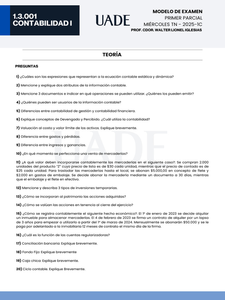 Modelo de Examen - Primer Parcial - Jueves TN - 2025-1c-1 | PDF ...