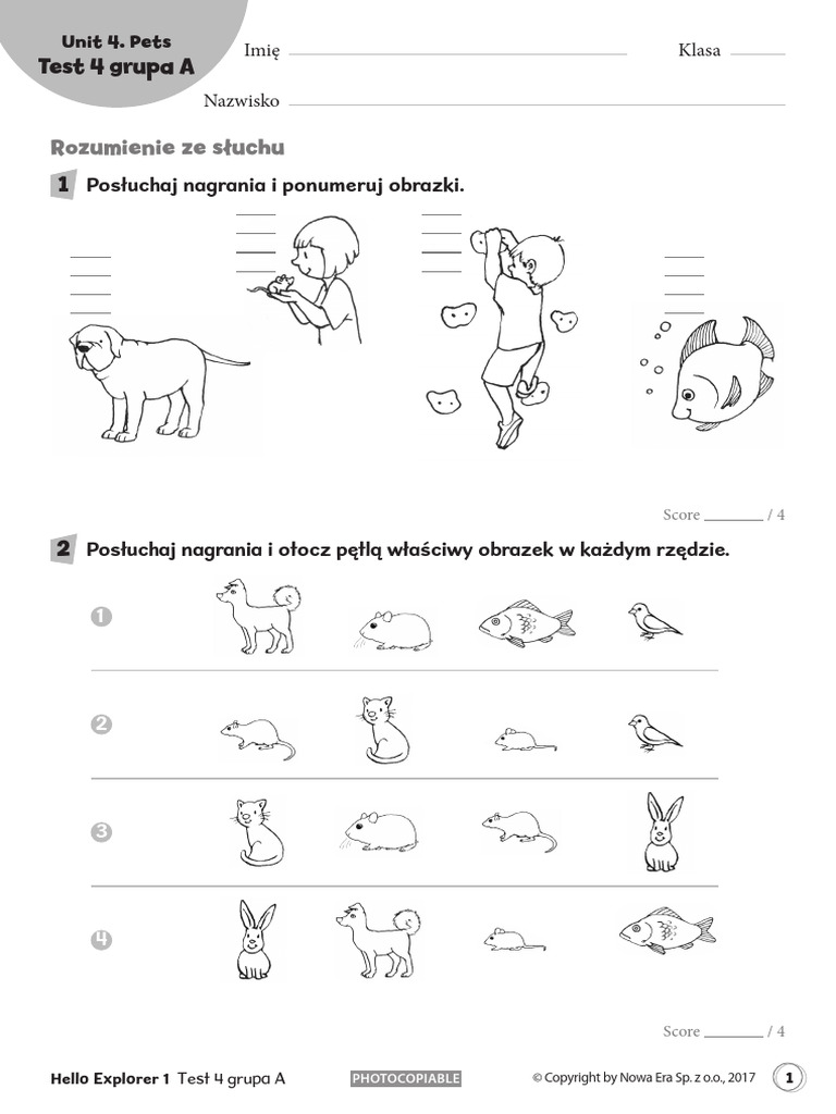 Hello Explorer 1 Test Unit 4 | PDF