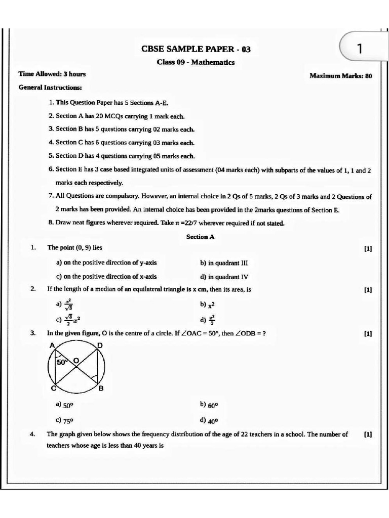 9th Maths Sample Paper 3,22-23 | PDF