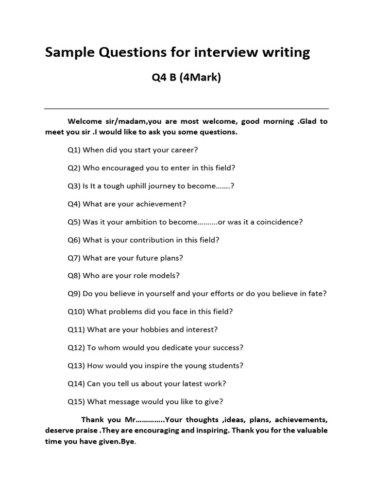 Sample Questions for Interview Writing | PDF