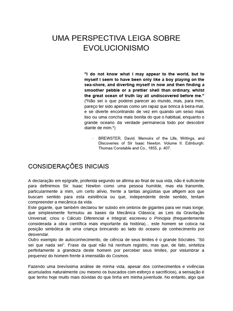 Uma Perspectiva Leiga Sobre o Evolucionismo | PDF | Evolução | Science