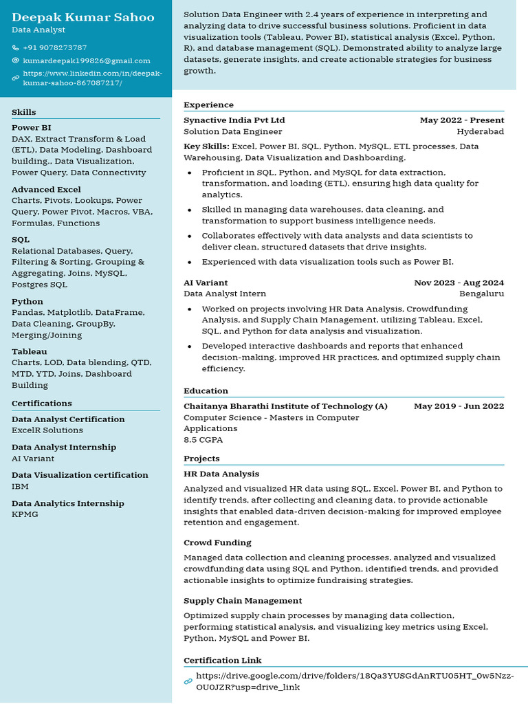 Deepak Resume | PDF | Data Analysis | Business Intelligence