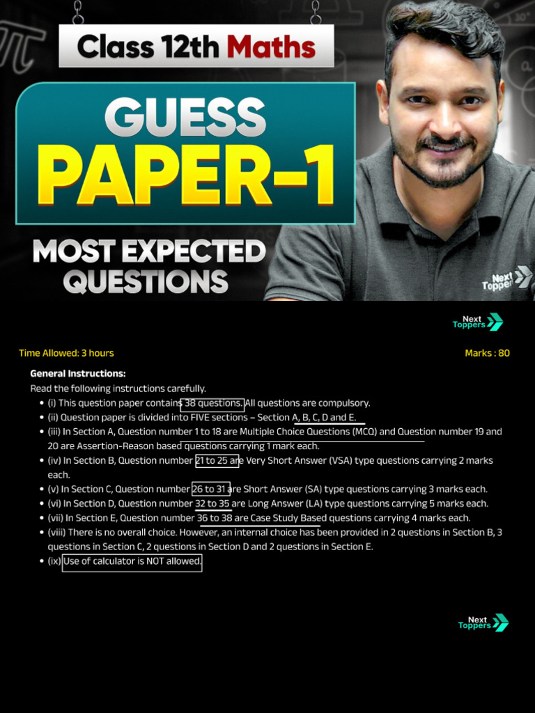 Class 12 Maths GUESS PAPER - Most Expected Question Paper for Boards by ...