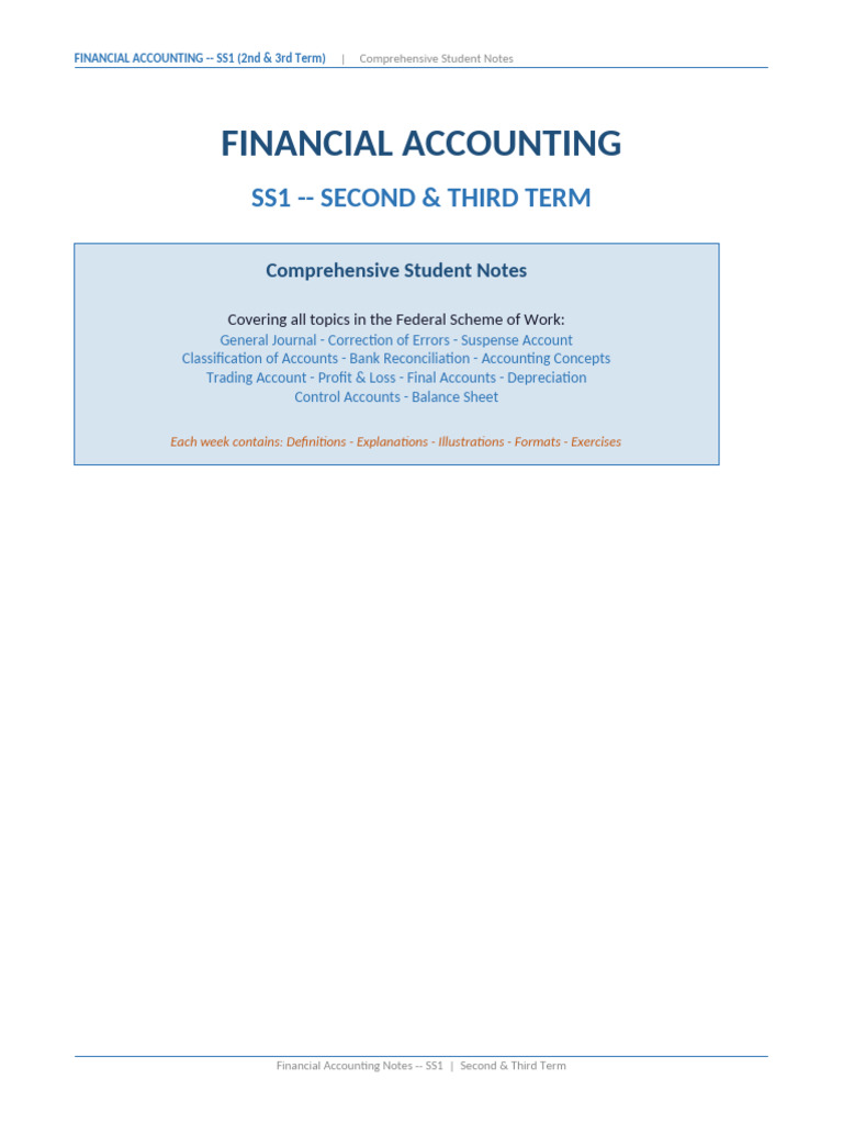 SS1 Financial Accounting Notes 2nd 3rd Term | PDF | Debits And Credits ...