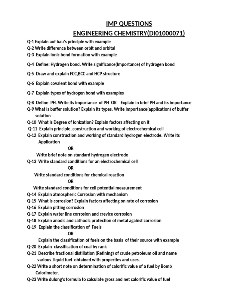 Engineering Chemistry Imp Questions 1 | PDF