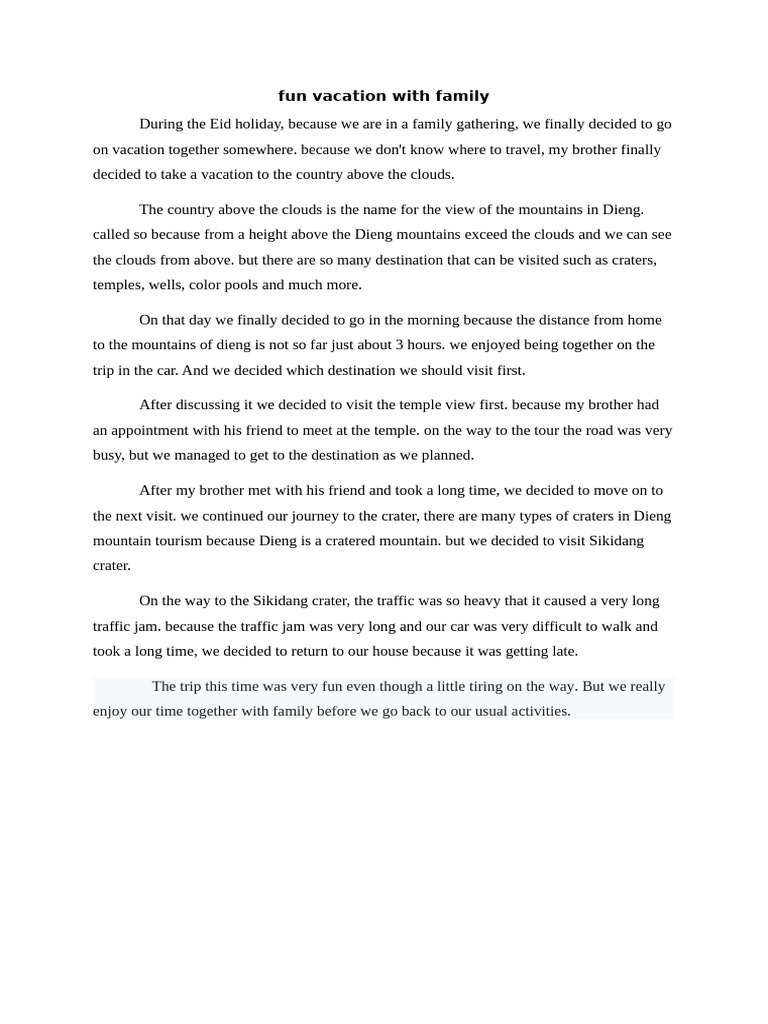 Fun Vacation With Family | PDF