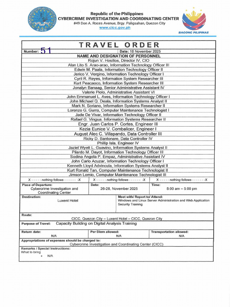 Travel Order No. 51 Luxent Hotel_2a26100e-Bf3c-4e75-A0f8-Fde3d0e6c44e | PDF