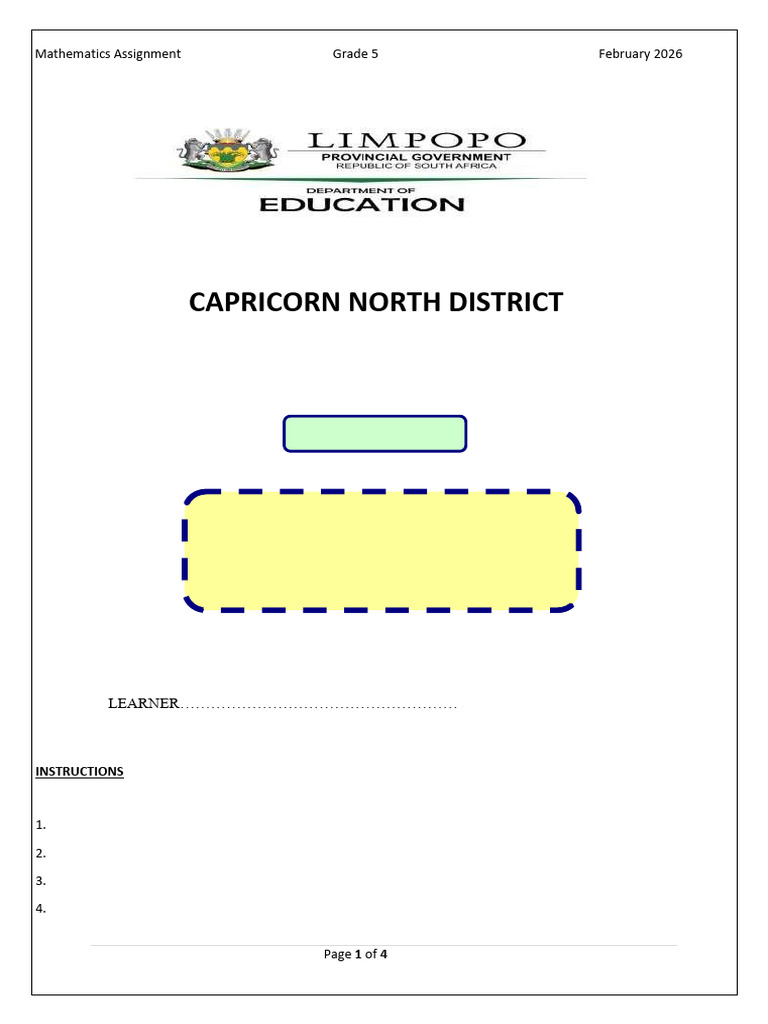 Mathematics Grade 5 Assignment 2026 | PDF