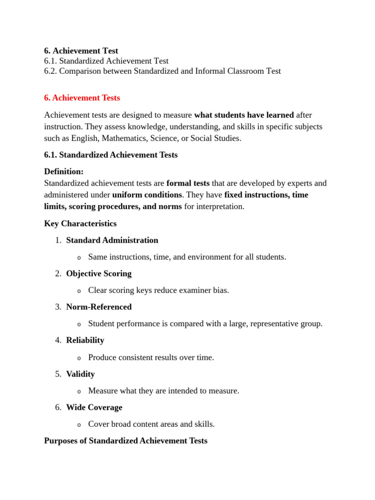 Unit 6. Achievement Test | PDF | Educational Assessment | Standardized ...
