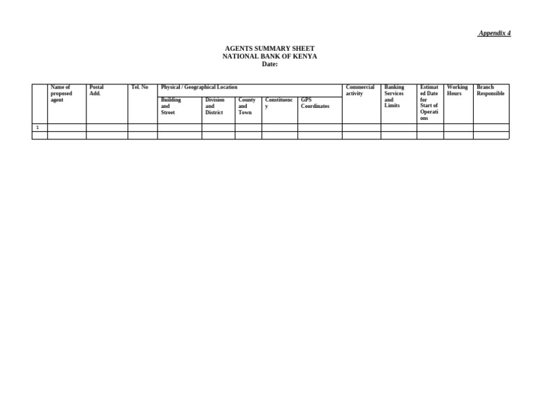 Appendix 4 Agent Summary Sheet | PDF