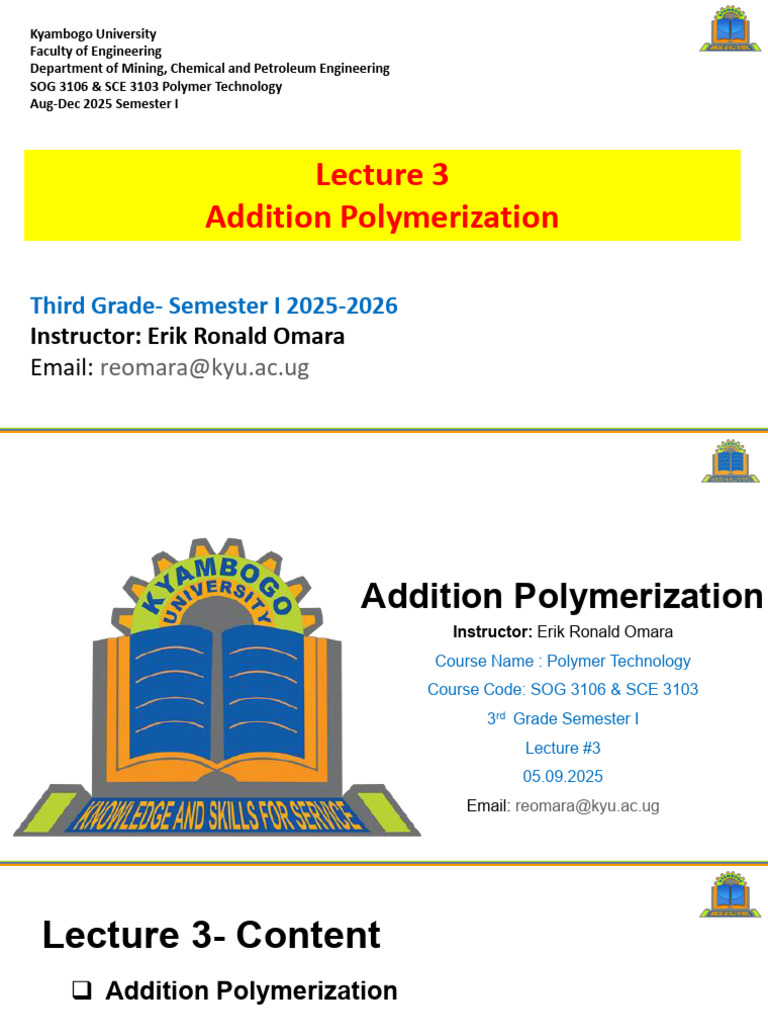 Lecture 3 Polymer Technology - Addition Polymerization | PDF ...